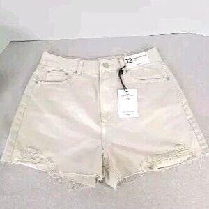 NWT NEW Glassons Sz 12 Super High Rise Cheeky Jean Shorts White distressed